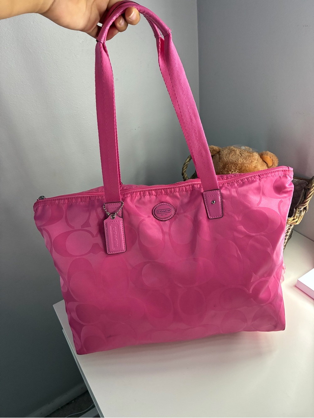 Coach Hot Pink Signature Nylon Tote